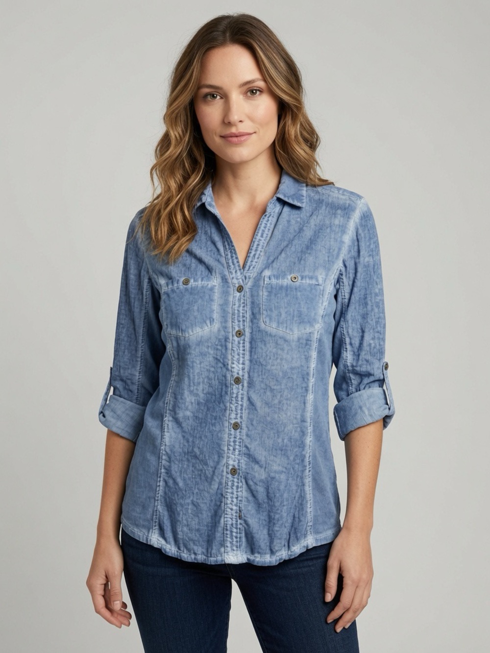 Elan Light Washed Blue Button-Down Shirt
